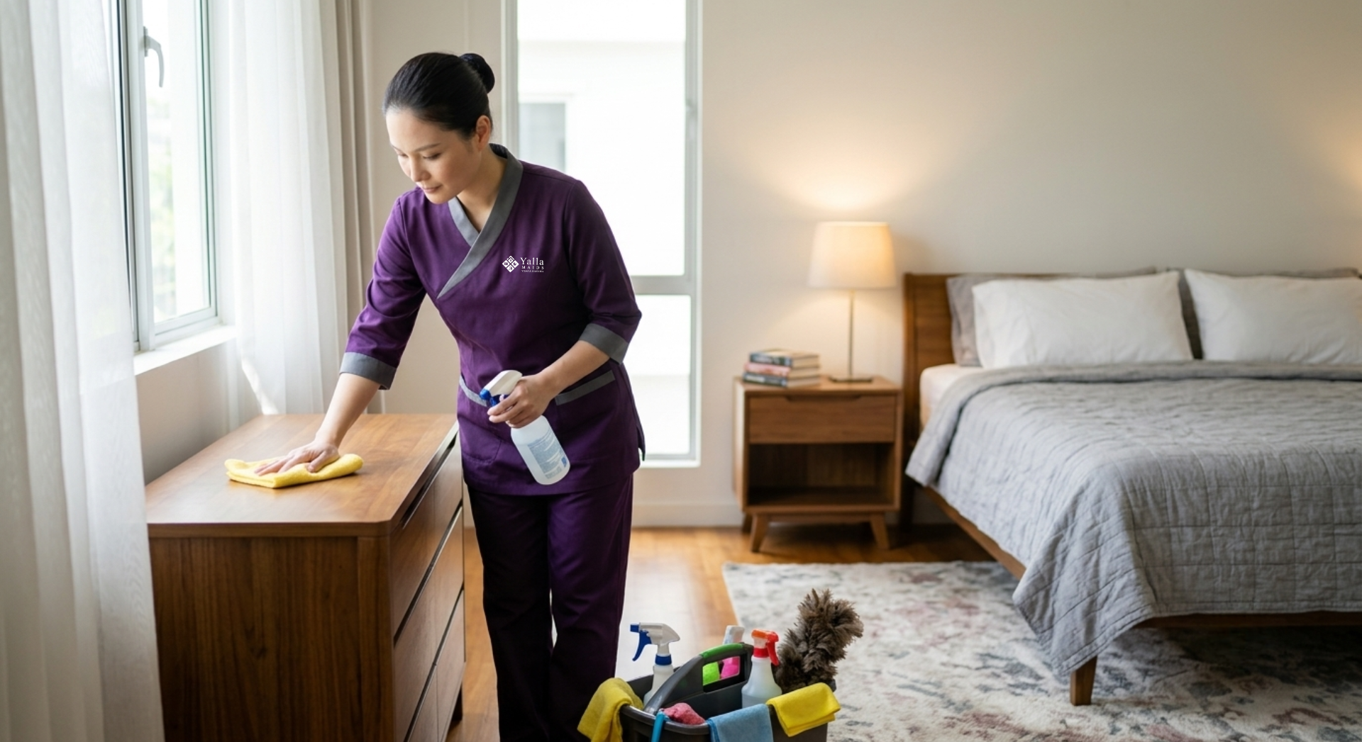 Hire a maid in Dubai providing professional bedroom cleaning service.