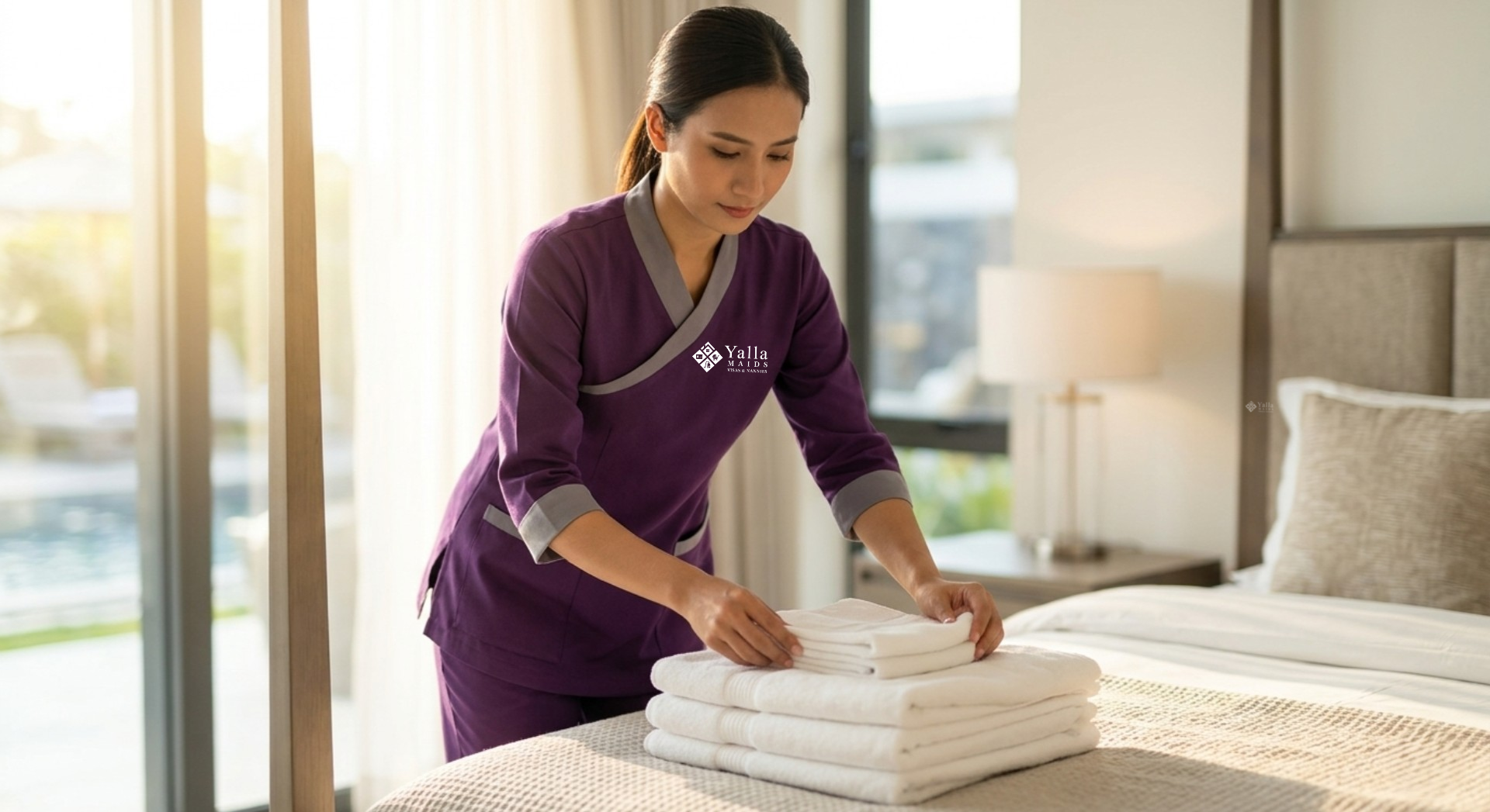 Nanny preparing a bedroom as part of nanny hiring in Dubai process