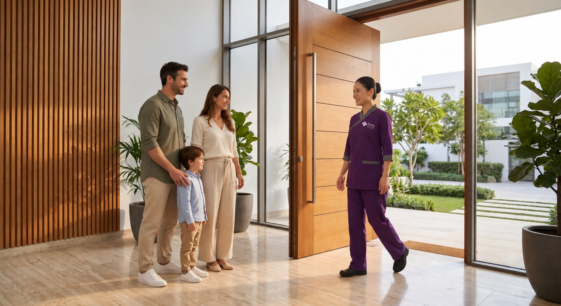 Live in maid Sharjah welcoming a family at home.