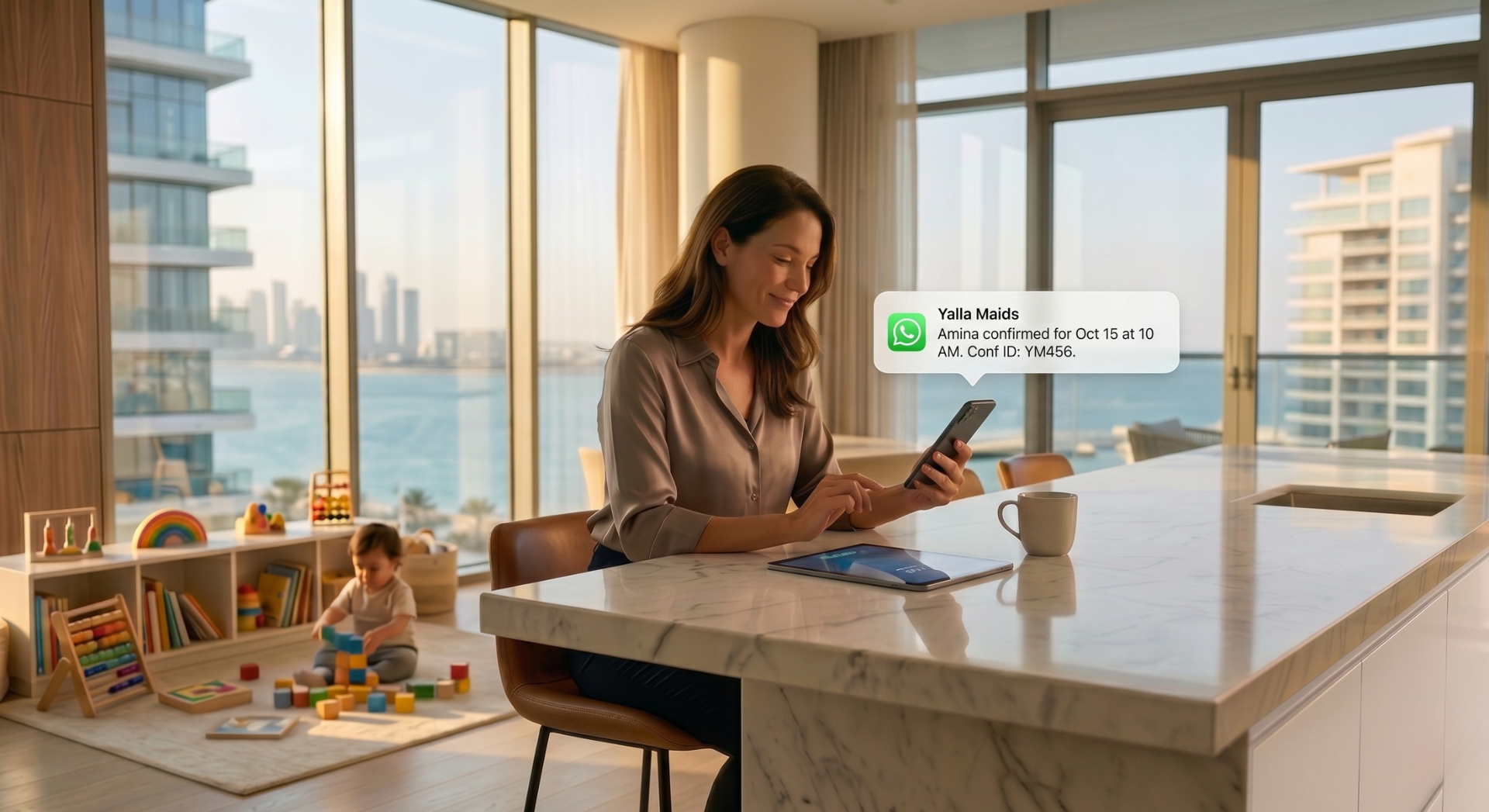 Hire a maid in Dubai with confirmed booking update on mobile phone.