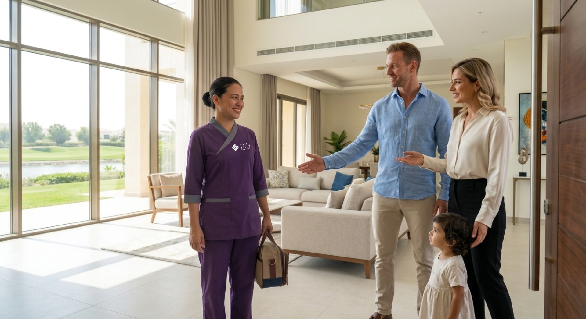 Hire a maid in Ras Al Khaimah with a family welcoming a professional domestic worker into their home.