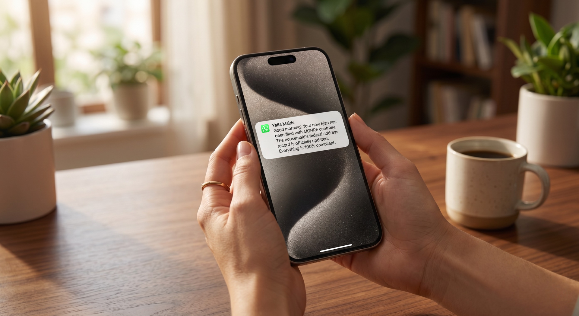 Maid visa address update confirmation on a smartphone after sponsor relocation in the UAE.