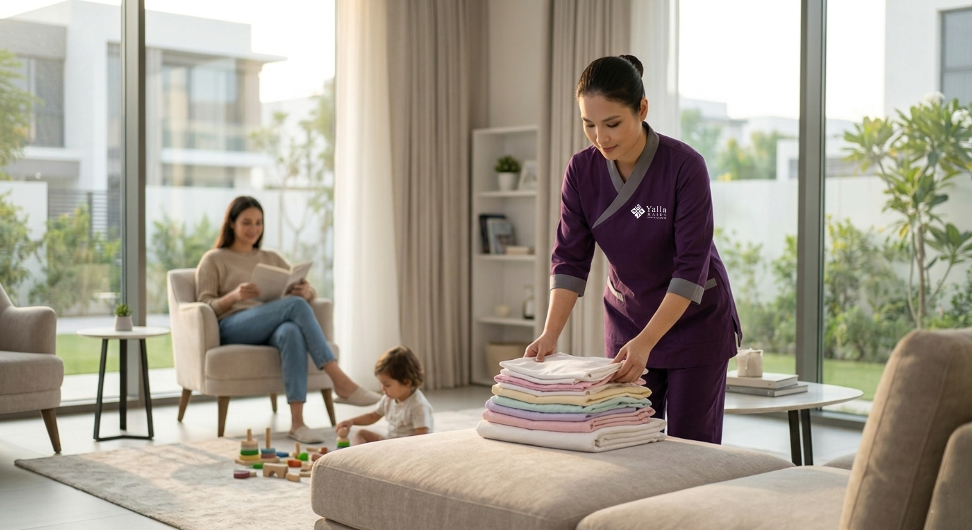Nanny providing childcare and housekeeping under a nanny visa in Dubai