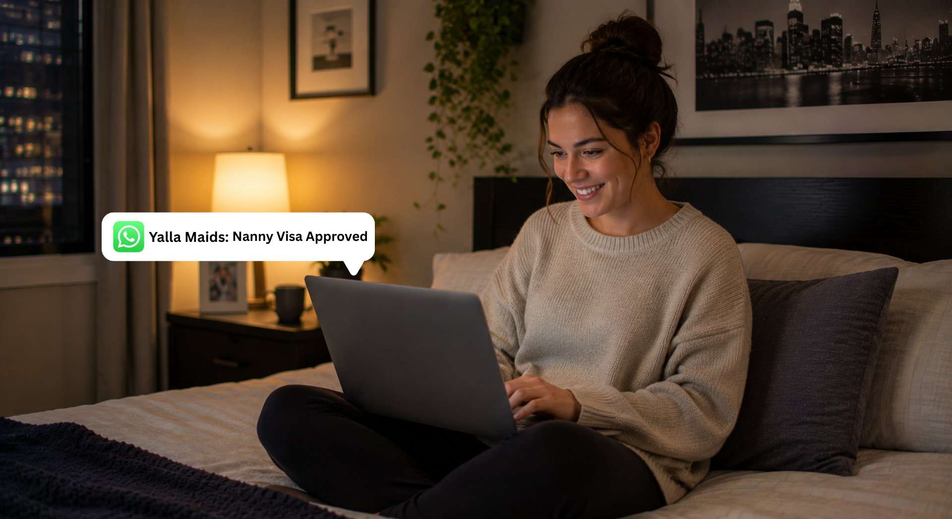 Nanny visa approval notification on laptop for Sharjah family applying for a nanny visa.