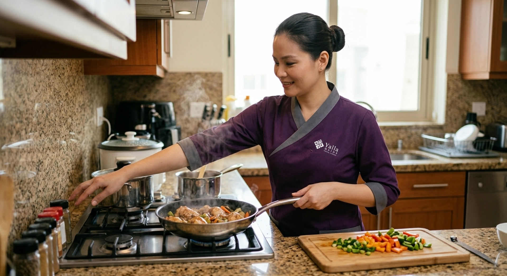 Live In Maid in Dubai cooking a meal