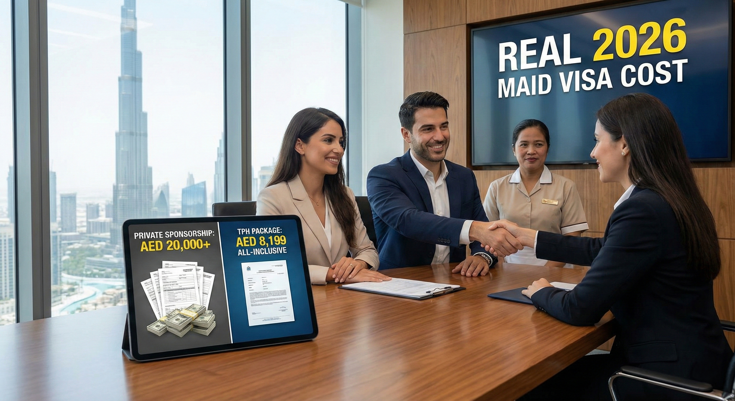 A man and a women enquiring a maid visa dubai cost
